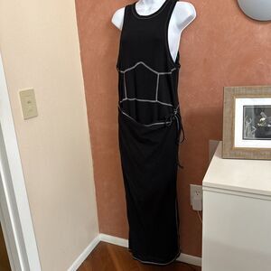 OSOS Design Maxi Dress Sz US12. Black Sleeveless Summer Boho Cotton Stretch